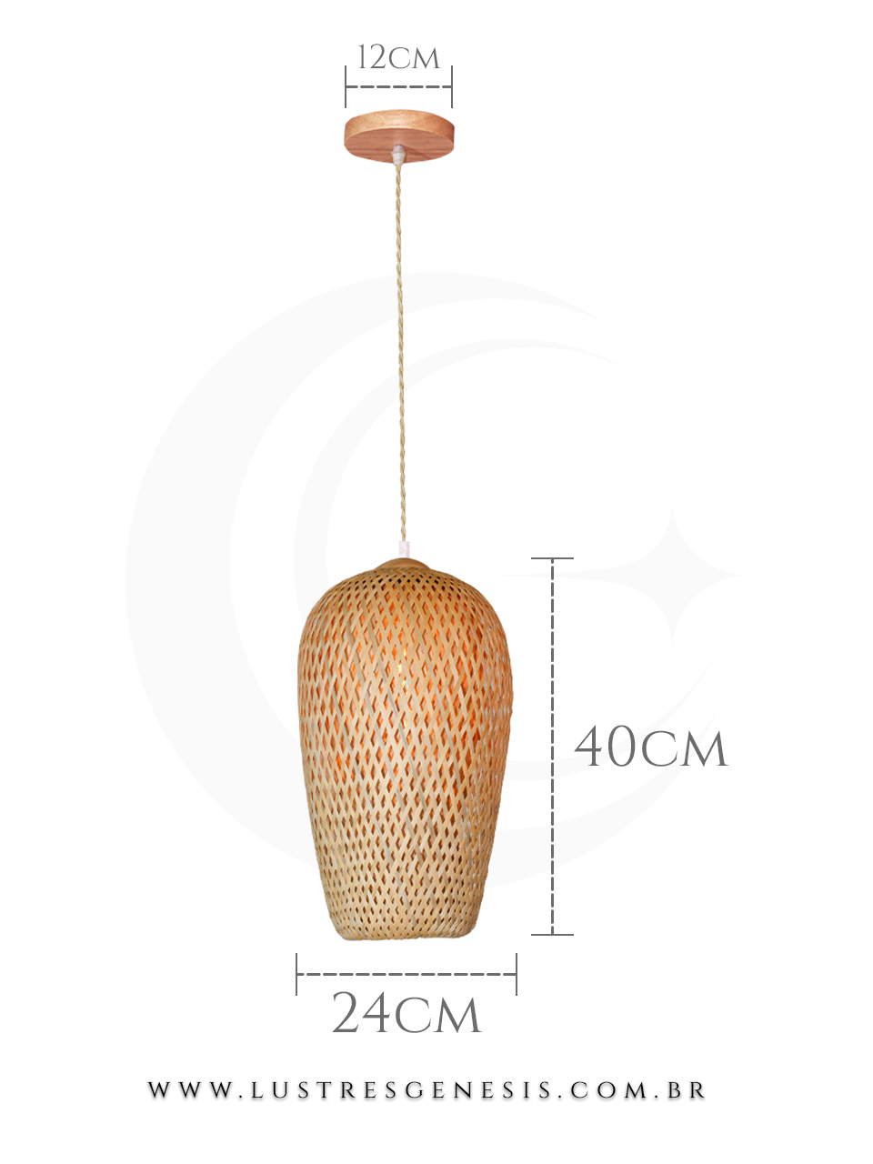 Luminária pendente de madeira e fibra de bambu Sumba, ideal para mesas, balcão de cozinha, área gourmet e sítios, design artesanal e moderno.
